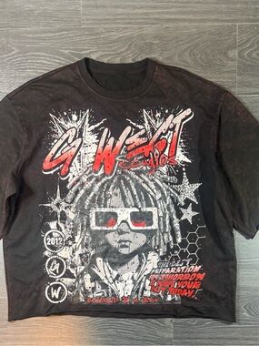 Black Graphic Short Sleeve Tee with Red Accents